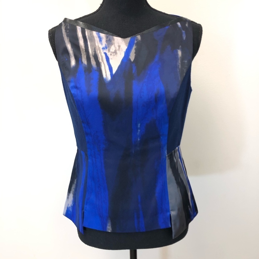 5/$20 T TAHARI blue black sleeveless peplum top